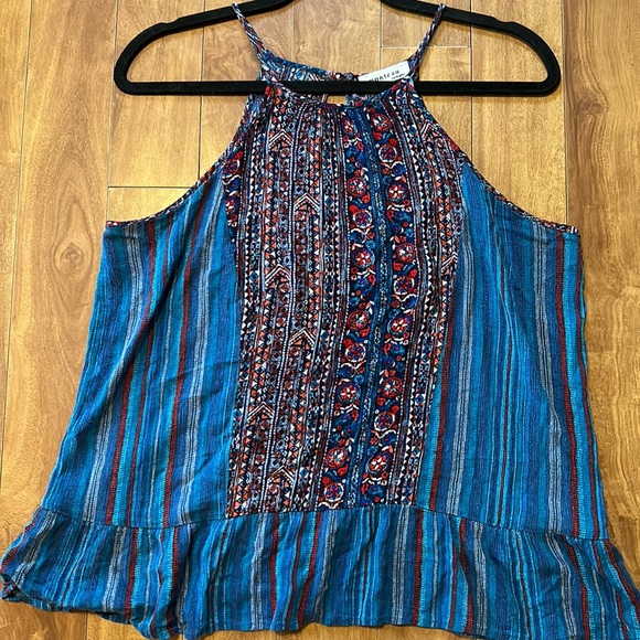 ❤️🔥5/20$ MONTEAU💫 Women’s Blue/Red Printed Bohemian Halter Tank Top Blouse - Picture 3 of 10